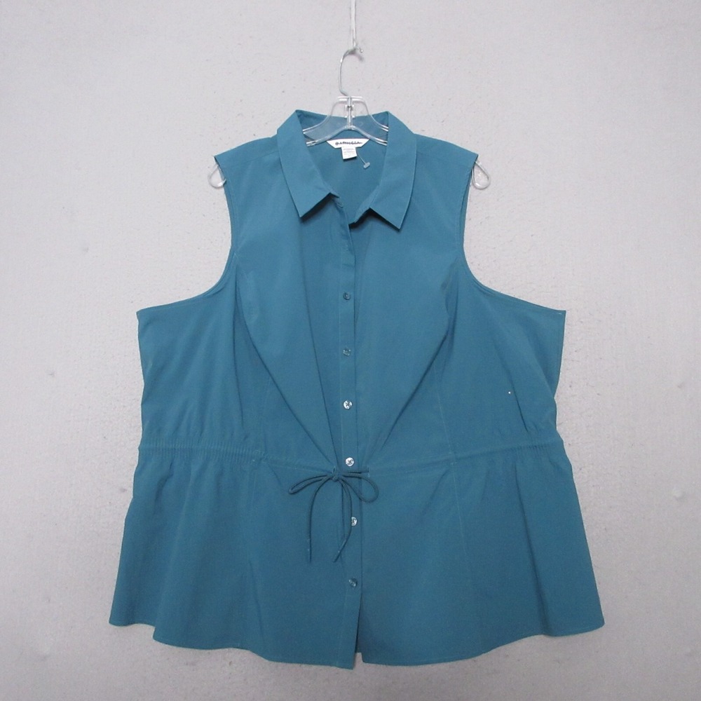 Athleta Top Plus 3X Levitate Poplin Tie Waist Borealis Green Outdoor Travel Hike